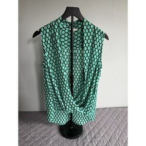 Pleione Wrap Sleeveless Top Blouse Shirt Women Size S Green Geometric Honeycomb